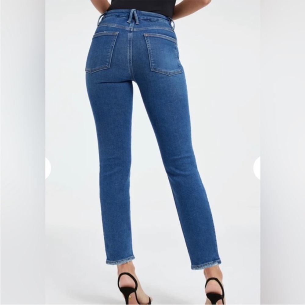GOOD AMERICAN Size 10 Good Classic Jeans‎ Blue844  Skinnyish Hi-Rise Distressed